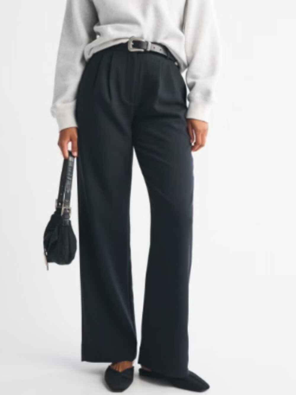 Abercrombie Curve Love Sloane Tailored Wide Leg Pants Black 33 Long